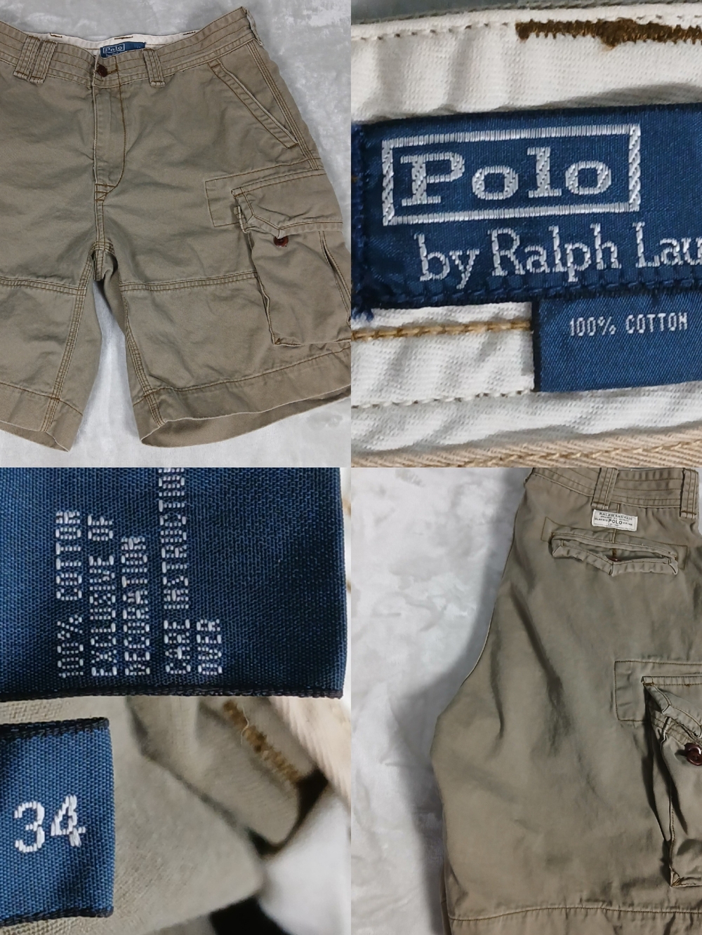Vintage Polo Ralph Lauren Cargo Shorts 34 Men's Classic Chino Y2K VTG Khaki